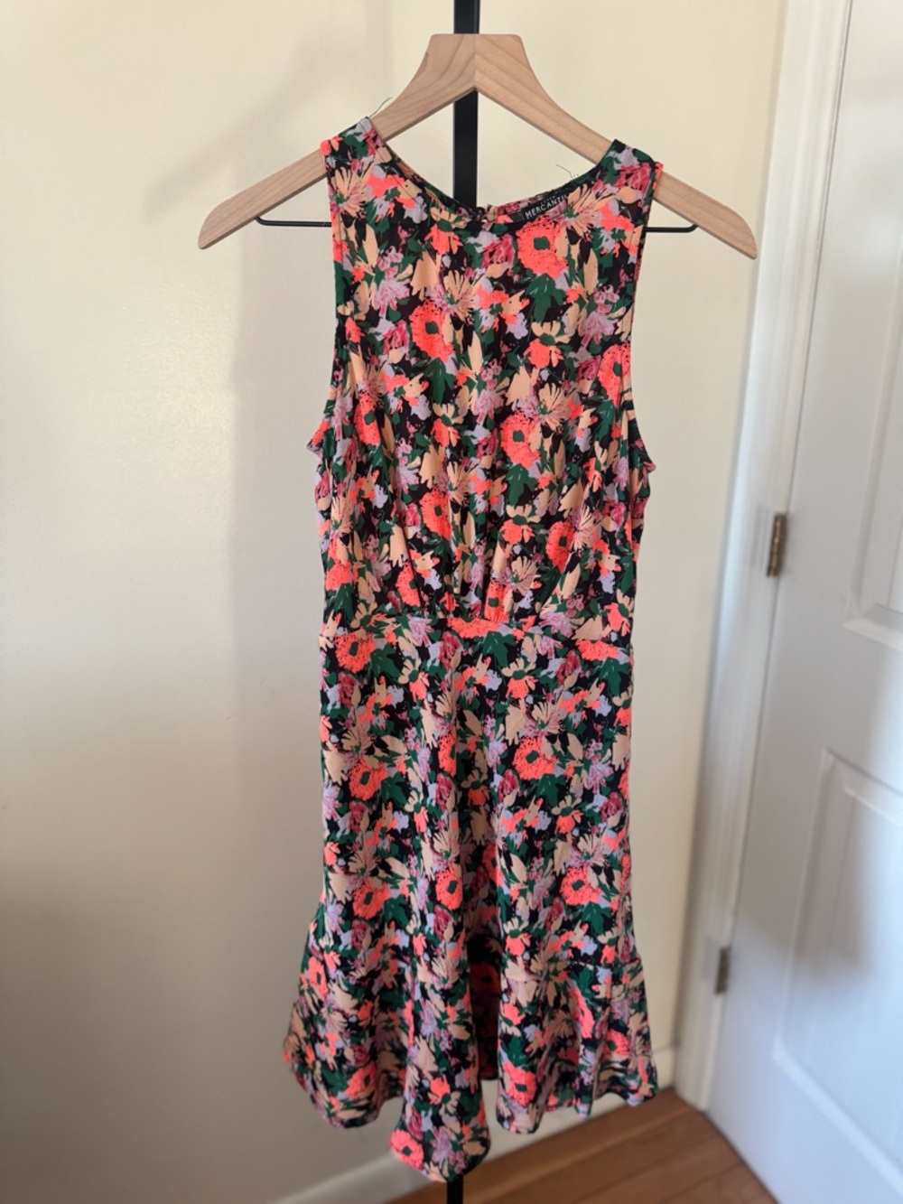 J. Crew Floral Mini Dress in Black, Coral, Pink & Green